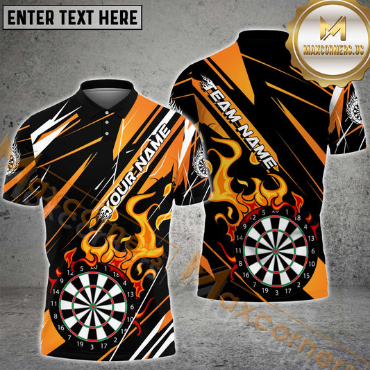 Maxcorners Darts Dartboard Flame Gradient Pattern Multicolor Option Customized Name, Team Name 3D Polo Shirt (4 Colors)