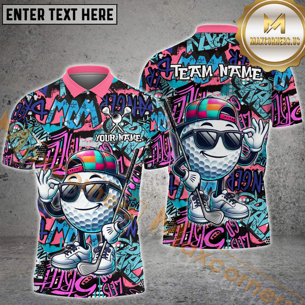Maxcorners Graffiti Funny Golf Pattern Multicolor Options Personalized Name, Team Name 3D Polo Shirt (4 Colors)