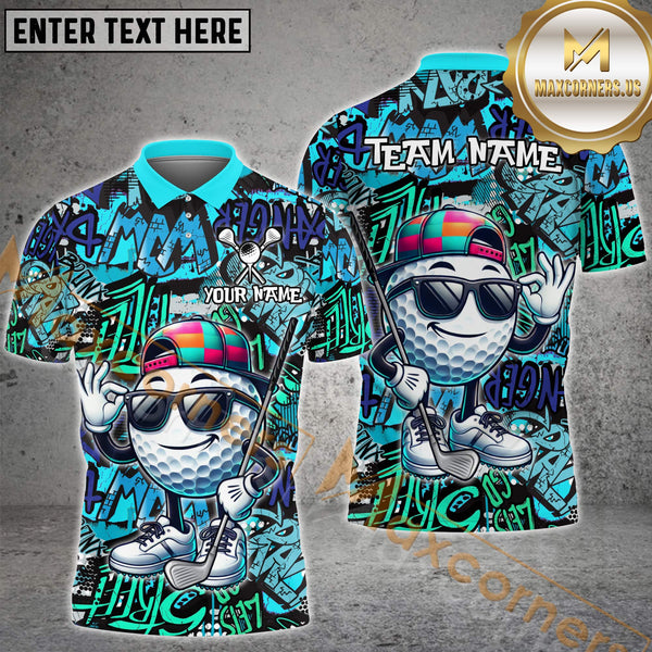 Maxcorners Graffiti Funny Golf Pattern Multicolor Options Personalized Name, Team Name 3D Polo Shirt (4 Colors)