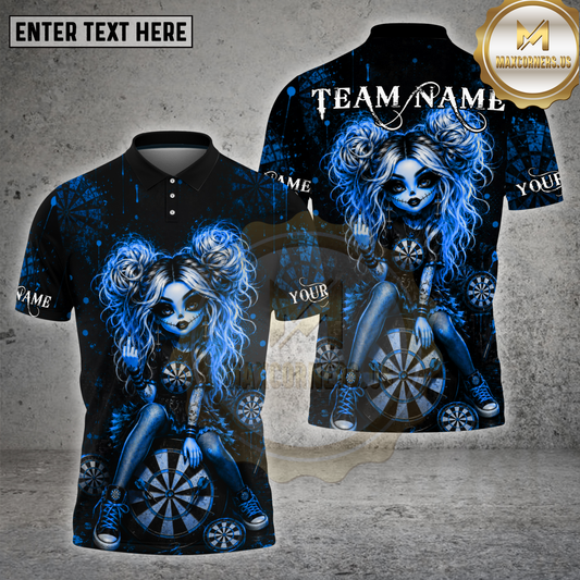 Maxcorners Darts Gothic Doll Orange Grunge Dartboard Multiple Personalized Name, Team Name 3D Shirt