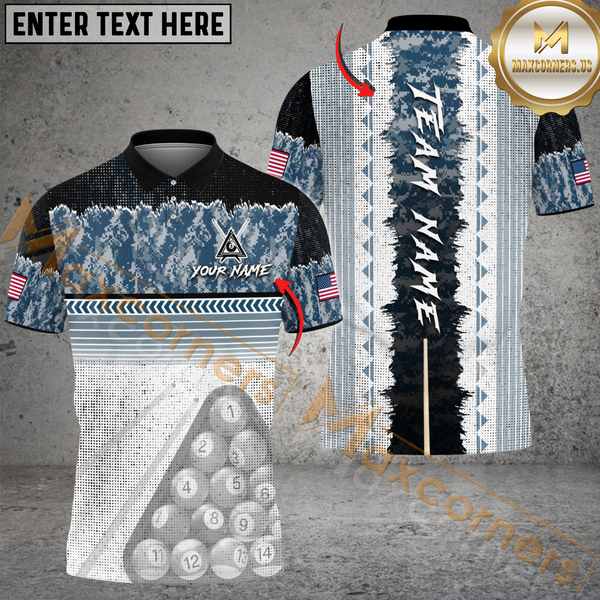 Maxcorners Billiards 8 Ball Pool Camo Stick Multicolor Customized Name, Team Name 3D Shirt