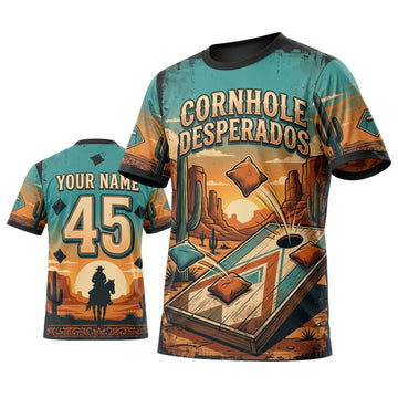 Maxcorners Cornhole Desperados Orange Western Personalized Name 3D Unisex Shirt