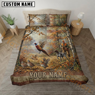 Maxcorners Upland Bird Hunting American Flag Rustic Meadow Bedding Set 3D Print Custom Name