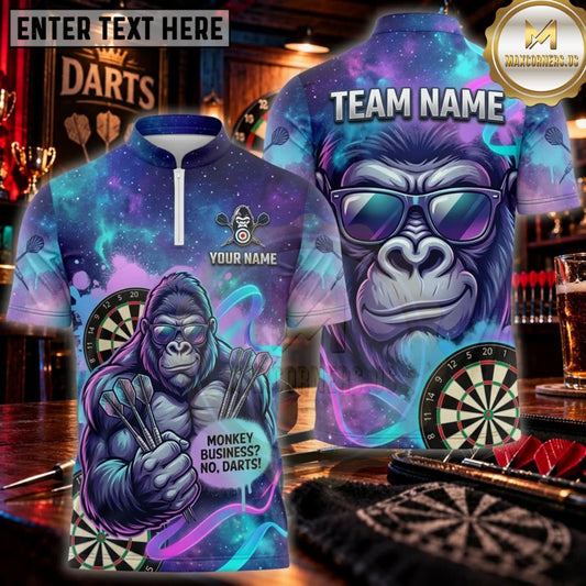Maxcorners Darts Purple Blue Galactic Gorilla Personalized Name 3D Unisex Shirt