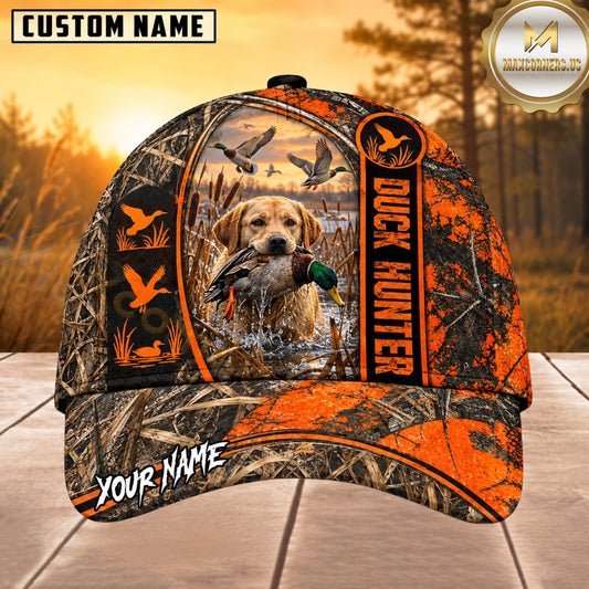 Maxcorners Dog Hunting And Duck Orange Black Duck Hunter Stripe Design Multiple Options Personalized Name 3D Cap