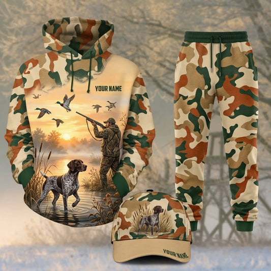 Maxcorners Duck Hunting Flying Ducks Sunset Woodland Camo Personalized 3D Shirts
