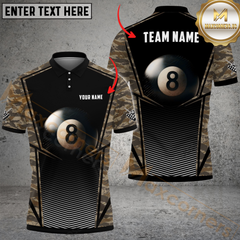 Maxcorners Billiard Pool 8 Ball Camo Personalized Name Men And Women 3D Polo Shirt Custom Billiard Team Jersey (4 Colors)