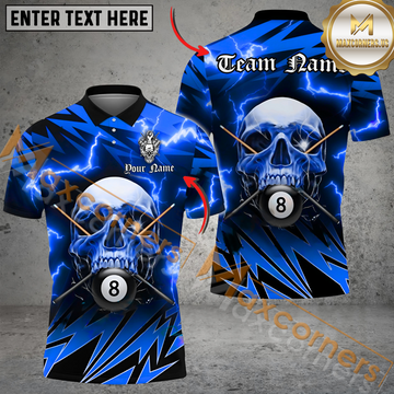 Maxcorners Billiards Ball 8 Deadly Thunder Skull Personalized Name, Team Name Unisex Shirt ( 6 Colors )