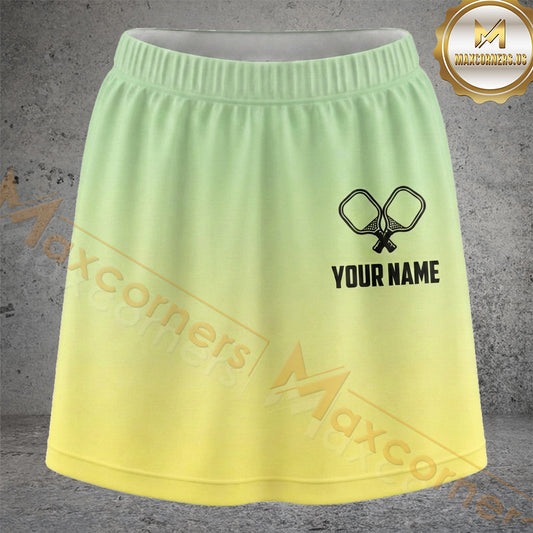 Maxcorners Pickleball Pastel Green Yellow Minimal Paddle Personalized 3D Skort, Skirts With Shorts