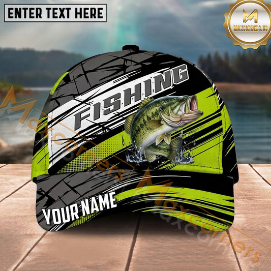 Maxcorners Fishing Neon Green Racing Personalized Name 3D Cap (12 Fish Species)