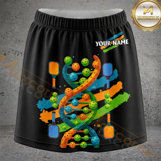 Maxcorners Pickleball Colorful DNA Helix Ball Personalized 3D Skort, Skirts With Shorts