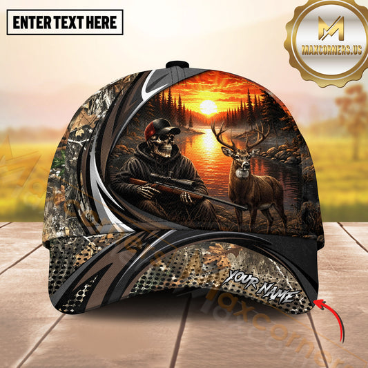 Maxcorners Deer Hunting Skull Hunter Sunset Camo Multiple Options Personalized Name 3D Cap