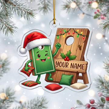 Maxcorners Cornhole Christmas Santa Hat Mascot Lighted Board Customized Name 3D Keychain And Ornament