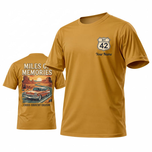 Maxcorners Personalized Car Classic Muscle Car 3D T-Shirt – Mustard Yellow Route 42 Miles and Memories Classic Car
