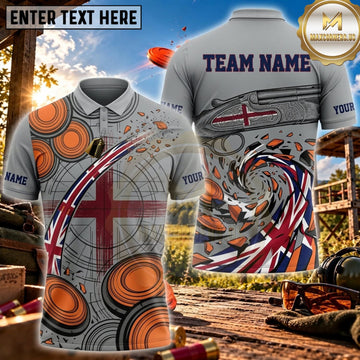 Maxcorners Clay Shooting Union Jack Shotgun Target Motion Personalized Name 3D Unisex Shirt