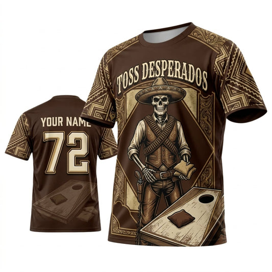 Maxcorners Cornhole Toss Desperados Brown Outlaw Cowboy Personalized Name 3D Unisex Shirt