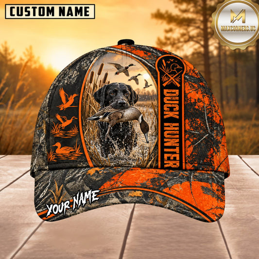 Maxcorners Dog Hunting And Duck Orange Black Duck Hunter Stripe Design Multiple Options Personalized Name 3D Cap