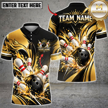 Maxcorners Bowling Ball & Pin Impact Burst Graphic Customized Name, Team Name 3D Shirts