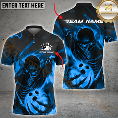 Maxcorners Bowling Skull Flame Multicolor Customized Name, Team Name 3D Shirts