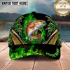 Maxcorners Fishing Green Flame Gold Accent Personalized Name 3D Shirt (13 Fish Species)