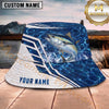 Maxcorners Fishing Blue Ocean White Geometric Scale Personalized 3D Bucket Hat (13 Fish Species)