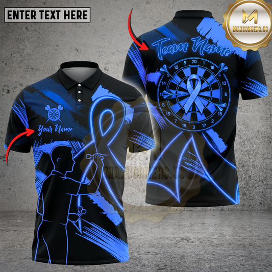 Maxcorners Dart Polo Shirt Awareness Ribbon Dart Player Multicolor Options Personalized Name, Team Name 3D Shirt (4 Colors)