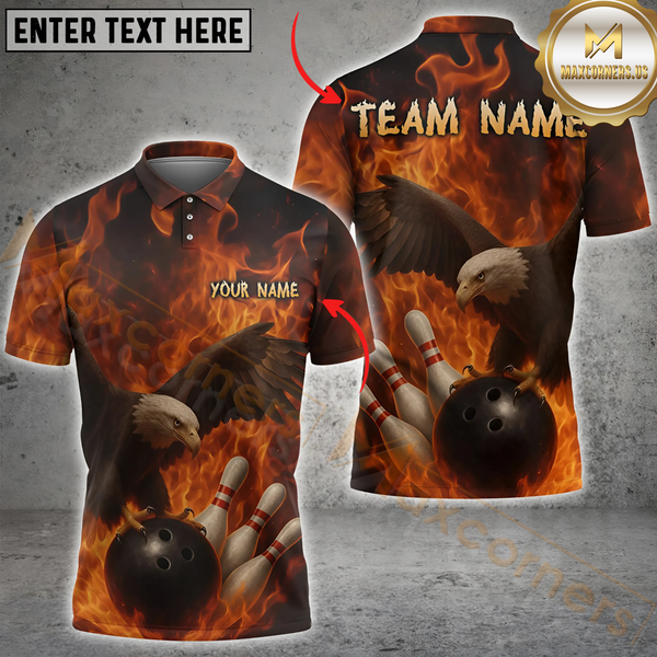 Maxcorners Bowling Flaming Eagle Multicolor Customized Name, Team Name 3D Shirts