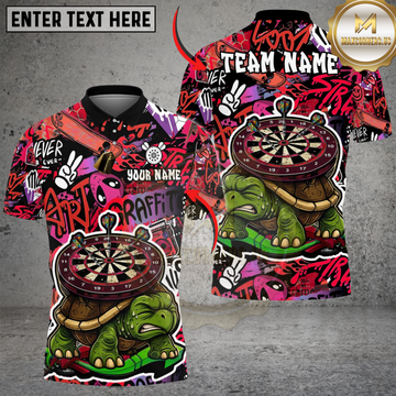 Maxcorners Darts Gumpy Turtle Graffiti Personalized Name, Team Name Unisex Shirt (4 Colors)