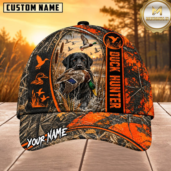 Maxcorners Dog Hunting And Duck Orange Black Duck Hunter Stripe Design Multiple Options Personalized Name 3D Cap