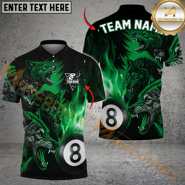 Maxcorners Billiards 8-Ball Fire Wolfpack Multicolor Customized Name, Team Name 3D Shirt