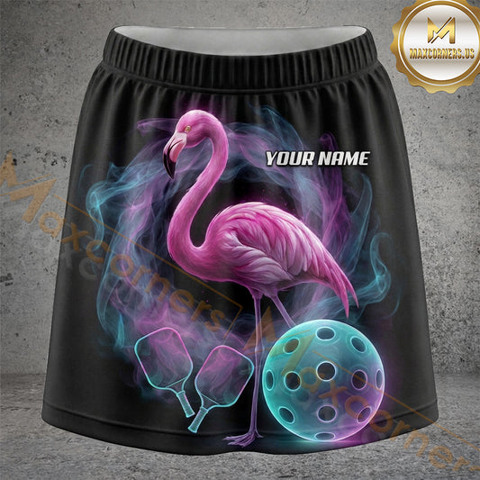 Maxcorners Pickleball Neon Flamingo Ball Personalized 3D Skort, Skirts With Shorts