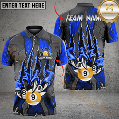 Maxcorners Billiard Monster Claw Scratch Personalized Name, Team Name 3D Shirt (4 Colors)