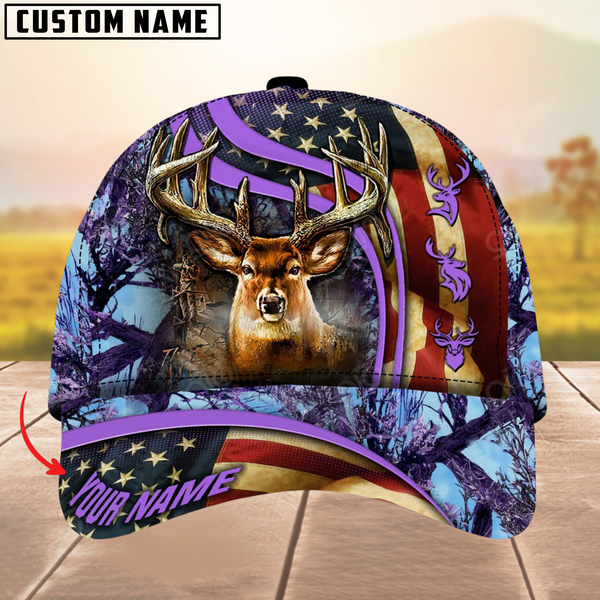 Maxcorners USA Flag Deer Hunting Camouflage Pattern Multicolor Personalized Name 3D Cap