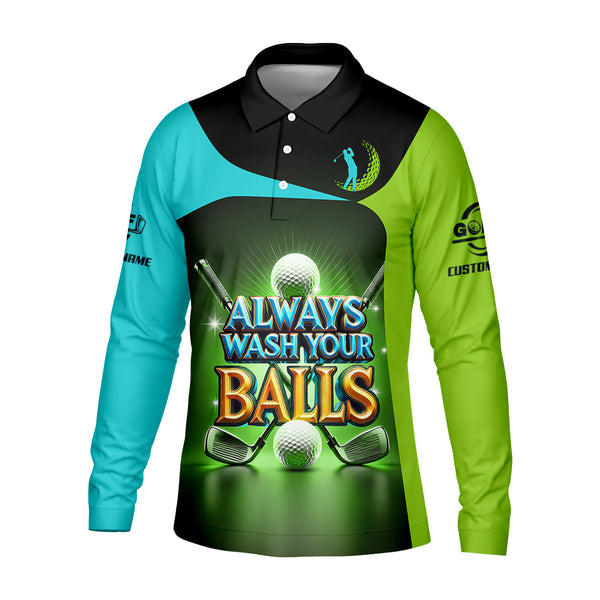 Maxcorners Always Wash Your Balls Custom Golf Polo Shirt, Funny Golf Shirt, Mens Golf Gift