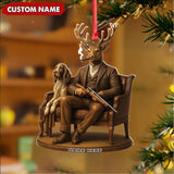 Maxcorners Personalized Acrylic Deer Christmas Ornament - Elegant Hunter Buck with Dog Holding Rifle Holiday Decor LM0110