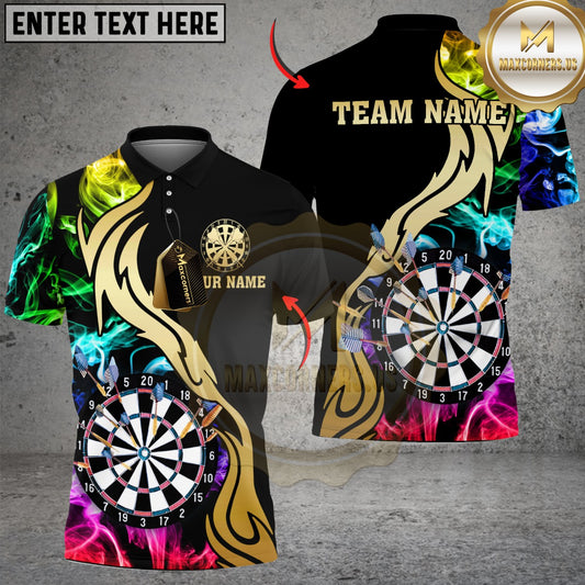 Maxcorners Darts Multicolor Golden Smoke Pattern Customized Name 3D Shirt For Women | Black