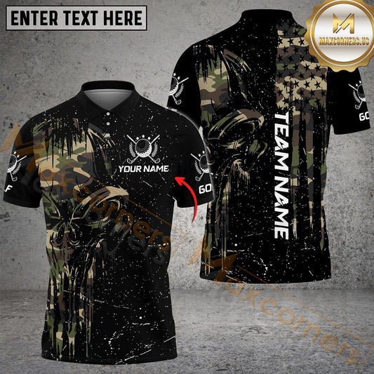 Maxcorners Golf Camo Punisher Skull Personalized Name, Team Name 3D Shirt (4 Colors)