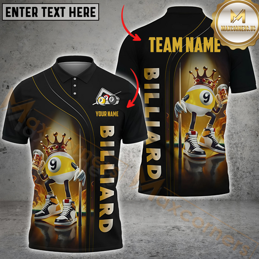 Maxcorners Billiard 9 Ball King with Crown Customized Name, Team Name 3D Unisex Shirt