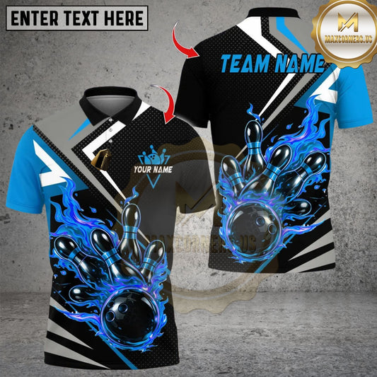 Maxcorners Bowling Flaming Multicolor Customized Name, Team Name 3D Shirts