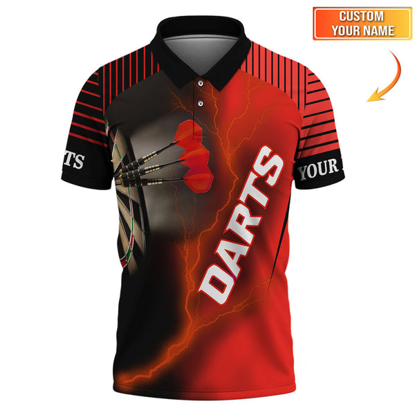 Maxcorners Custom NameDarts Shirts, Red Lightning Dartboard Shirt, Darts Jersey for Players LM0509