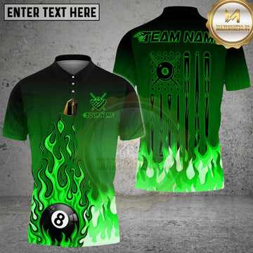 Maxcorners Billiards 8 Ball American Flag Burning Spirits Personalized Name Shirt (4 Colors)