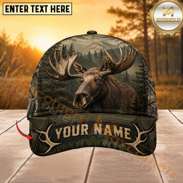 Maxcorners Moose Hunting Forest Portrait Personalized 3D Cap