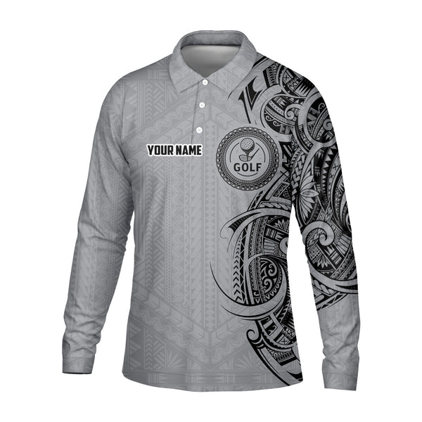 Maxcorners Strike Grey Tribal Tattoo Custom Men's Golf Polo Shirt, Funny Golf Shirt, Dad Golf Gift