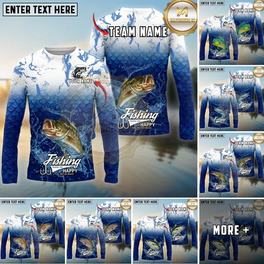 Maxcorners Fishing Ocean Scale Gradient Splash Design Personalized Name, Team Name Long Sleeve Shirt (9 Breeds)