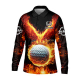 Maxcorners Fire Golf Ball Custom Men's Golf Polo Shirt, Golfing Apparel, Golf Gifts For Men
