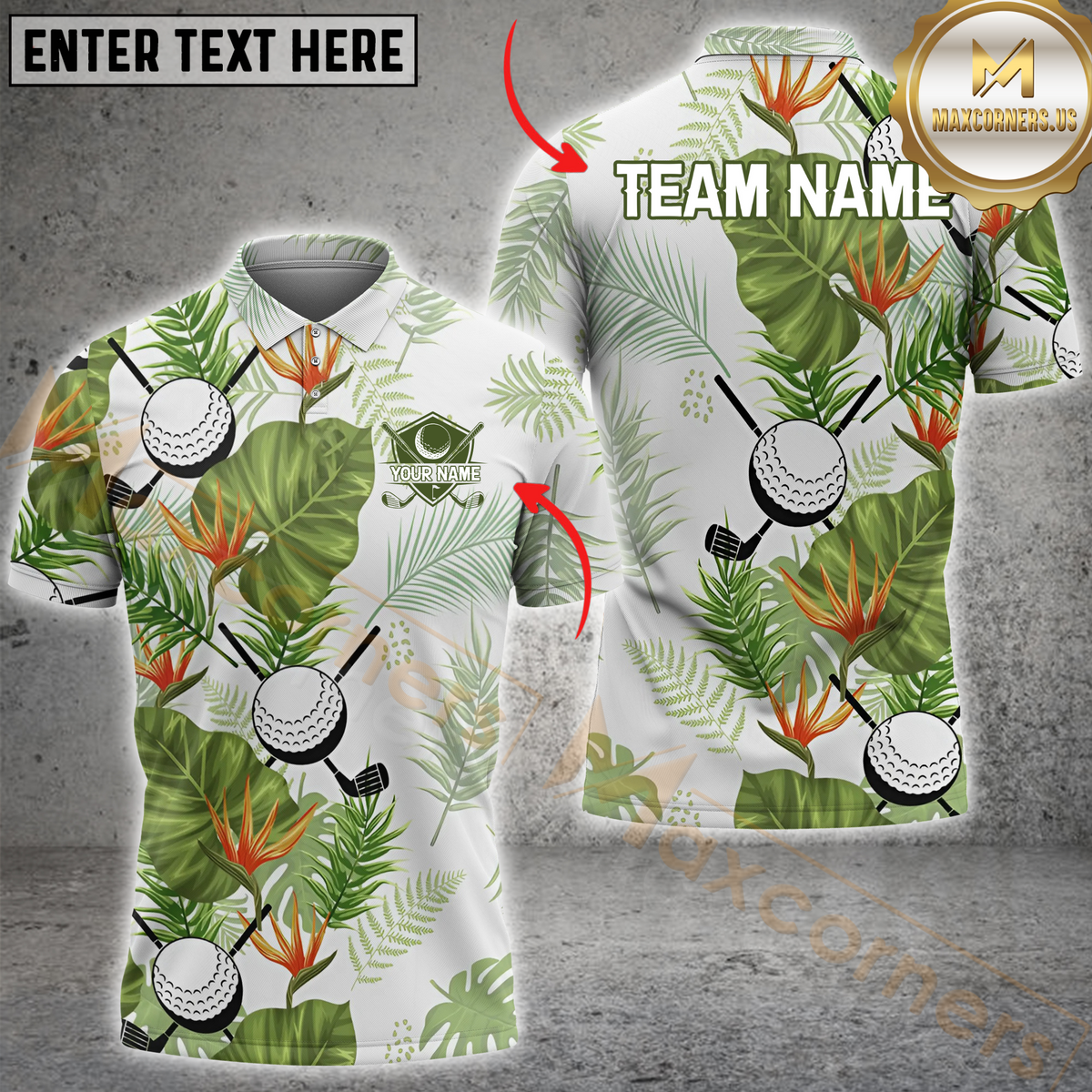 Maxcorners Golf Tropical Fairway Multicolor Personalized Name, Team Name 3D Shirt