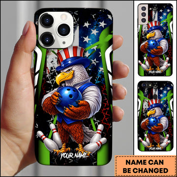 Maxcorners Bowling Patriotic Eagle Player Multicolor Personalized Name 3D Phone Case