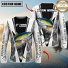 Maxcorners Fishing Black White Hexagon Hoodie Design Sun Protection Personalized Name, Team Name Long Sleeve Hooded