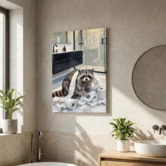 Maxcorners Funny Raccoon Bathroom Mess with Toilet Paper Canvas Wall Art