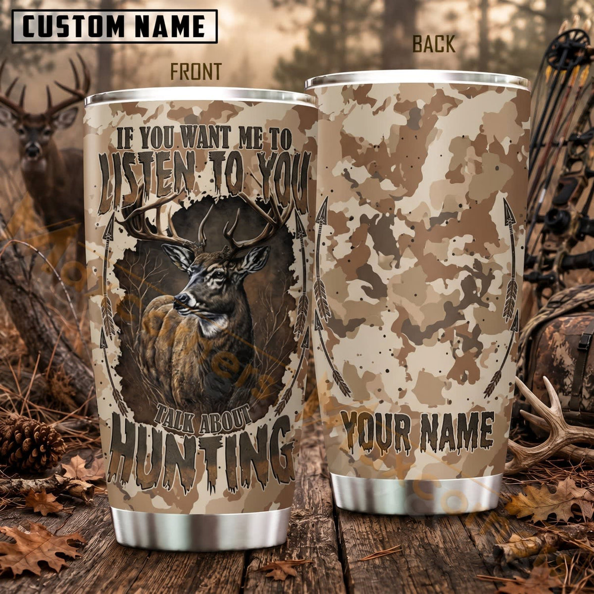 Maxcorners Hunting Deer Skull Desert Camo Personalized Name 3D Tumbler